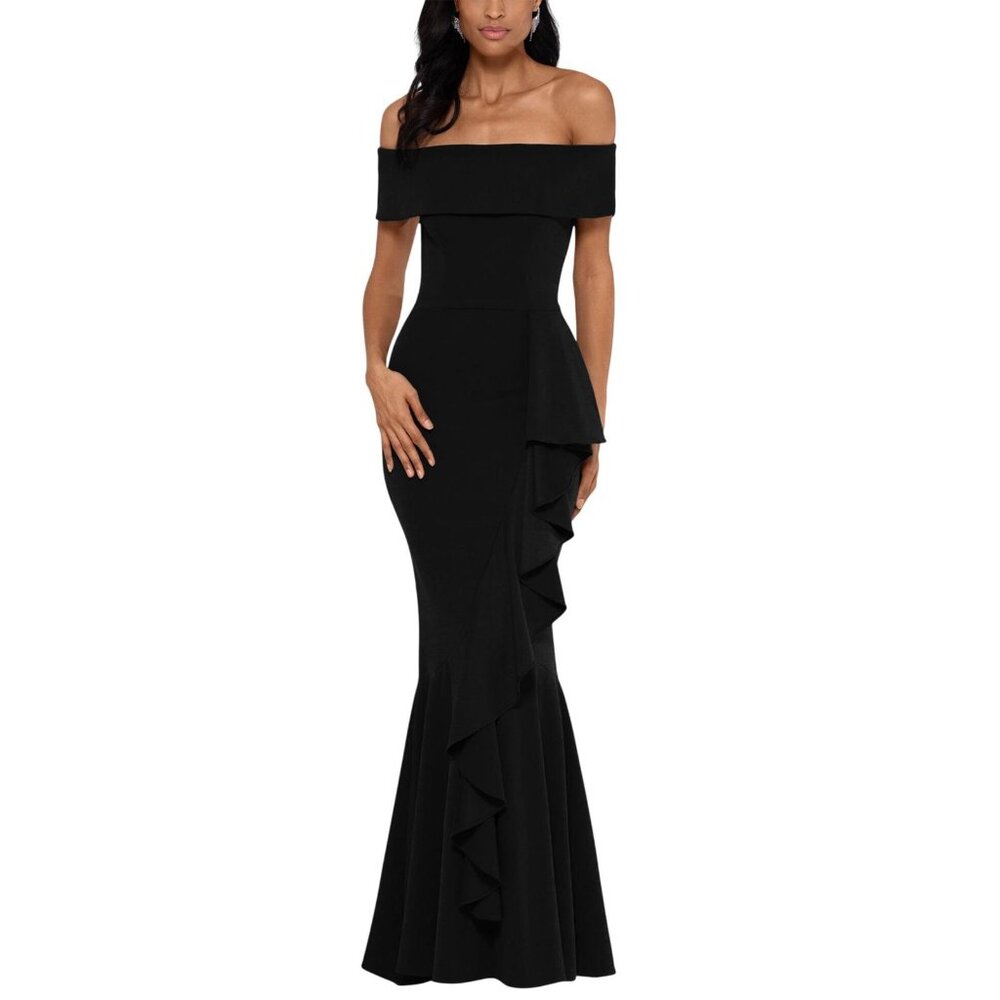 NEW Betsy & Adam Womens Petite Off-The-Shoulder Mermaid Gown Black 6P